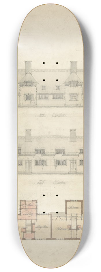 Charles Edward Mallows - Design for Thatched Cottages for Mrs. Kingsley 8.25 inch art skate deck
