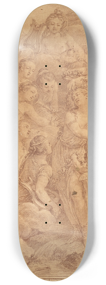 Charles Nicolas Cochin II - LOrigine des Grces, frontispice et Le Cortge de Bacchus 8.25 inch art skate deck