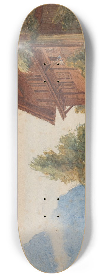 Charles Reginald Aston - Chalet with figures 8.25 inch art skate deck