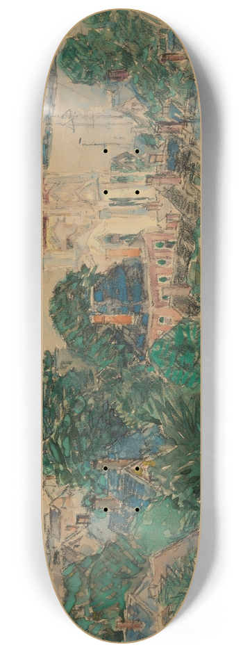 Childe Hassam - Shingling the First Baptist Church, Gloucester study 8.25 inch art skate deck