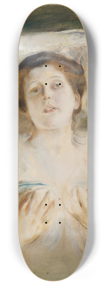 Franz von Lenbach - Bildnis einer Dame mit mit weiem Hut 8.25 inch art skate deck