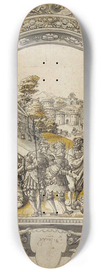 Christoph Bockstorffer - Mucius Scaevola Thrusting His Right Hand into the Flames before Lars Porsenna 8.25 inch art skate deck