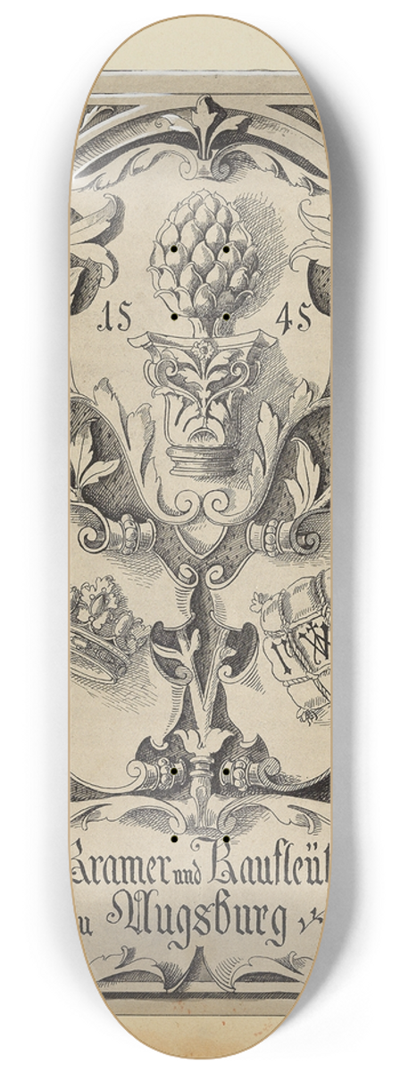 Franz von Stuck - Kramer und Kaufleuth zu Augsburg, Vorlagenzeichnung fr Allegorien und Embleme 8.25 inch art skate deck