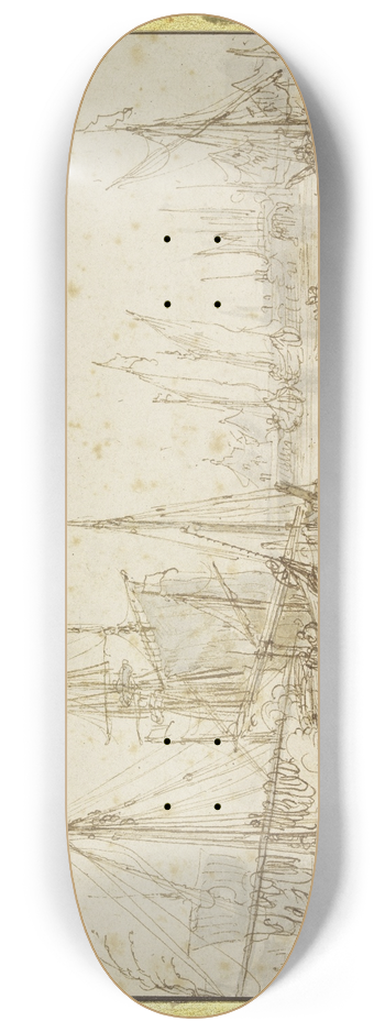 Cornelis Claesz. van Wieringen - Hafenansicht mit Schiffswerft 8.25 inch art skate deck