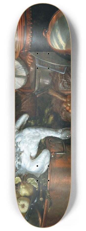 Cornelis Jacobsz. Delff - A kitchen interior with a drinker, copper and tin vessels, game and fruit 8.25 inch art skate deck