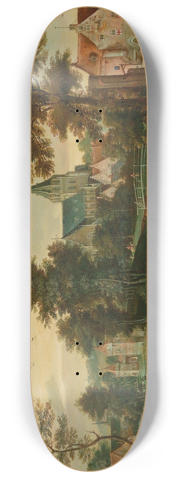 Cornelis Molenaer - A river landscape with two patriarchs near a town 8.25 inch art skate deck