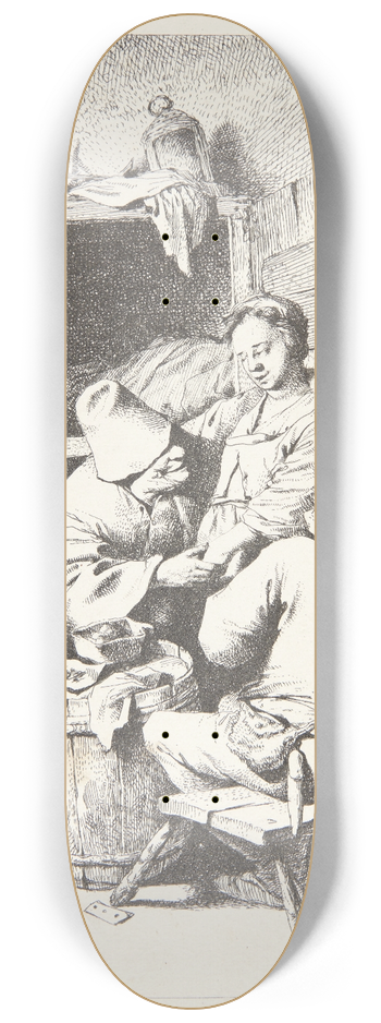 Cornelis Pietersz. Bega - Ung vrtinde og to siddende mnd i en krostue 8.25 inch art skate deck