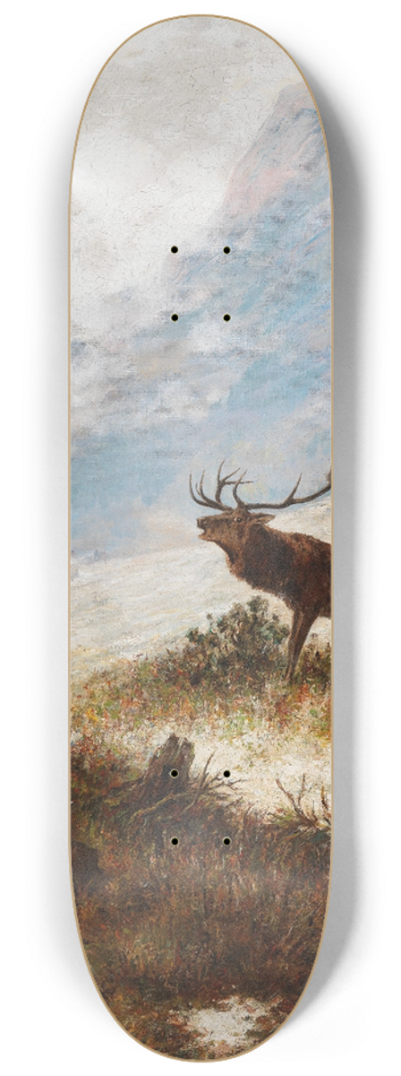 Franz Xaver von Pausinger - Bellowing Stag in a Winter Landscape 8.25 inch art skate deck