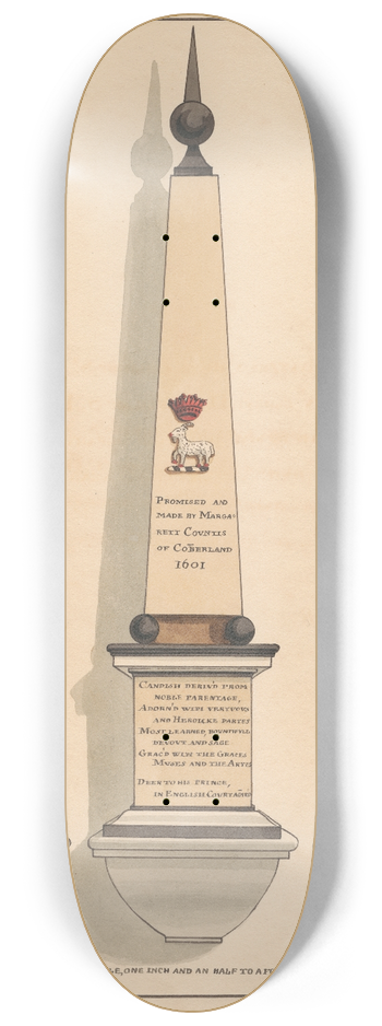 Daniel Lysons - Epitaph to Richard Candish from Hornsey Church 8.25 inch art skate deck