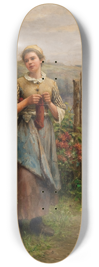 Daniel Ridgway Knight - Young Woman Knitting 8.25 inch art skate deck