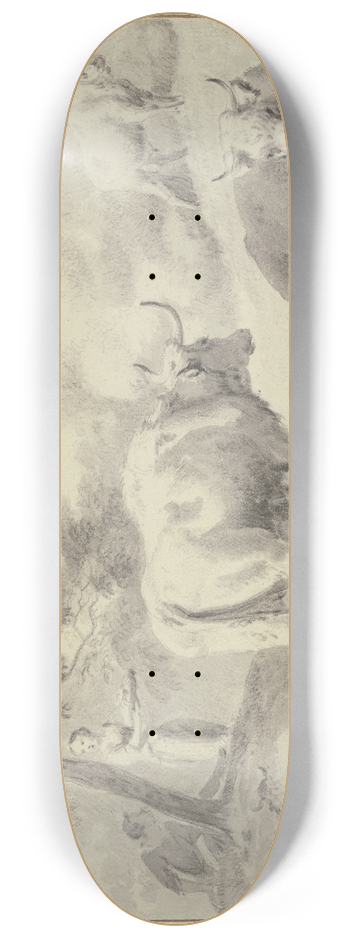 Dirck van Bergen - Khe und Schafe, links unter einem Baum Hirte und Hirtin 8.25 inch art skate deck