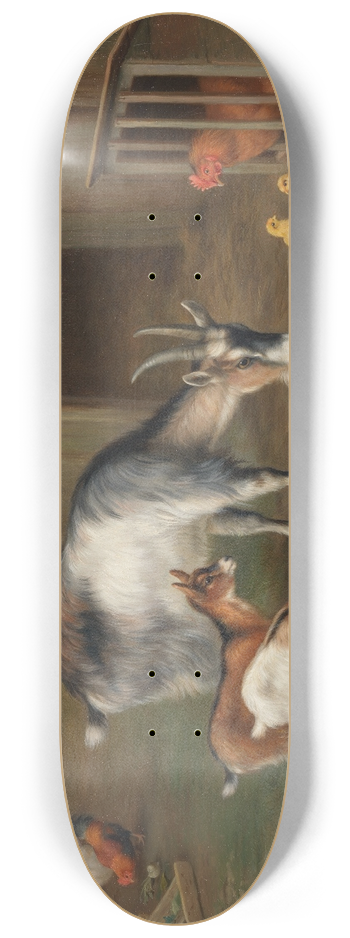 Edgar Hunt - Goats and chickens in a farmyard 8.25 inch art skate deck