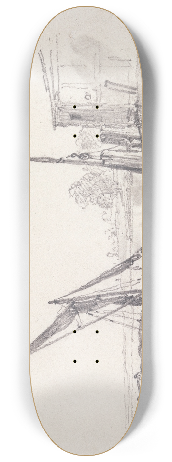 Edward William Cooke - View on the Thames at Battersea 8.25 inch art skate deck