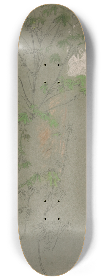 Edwin Austin Abbey - Sketch of leafing treebranches 8.25 inch art skate deck