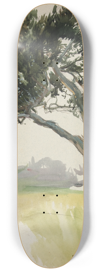 Edwin Austin Abbey - Study of a tree andfield 8.25 inch art skate deck
