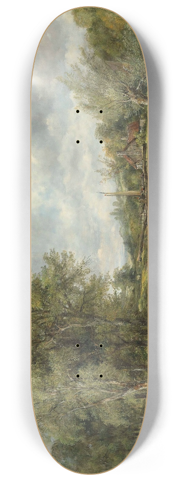 Frederick Waters Watts - A wooded landscape with a cattle and cottage beyond 8.25 inch art skate deck