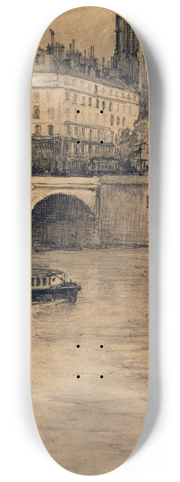 Eugne Bjot - Le pont Notre-Dame et la Tour Saint-Jacques. 8.25 inch art skate deck