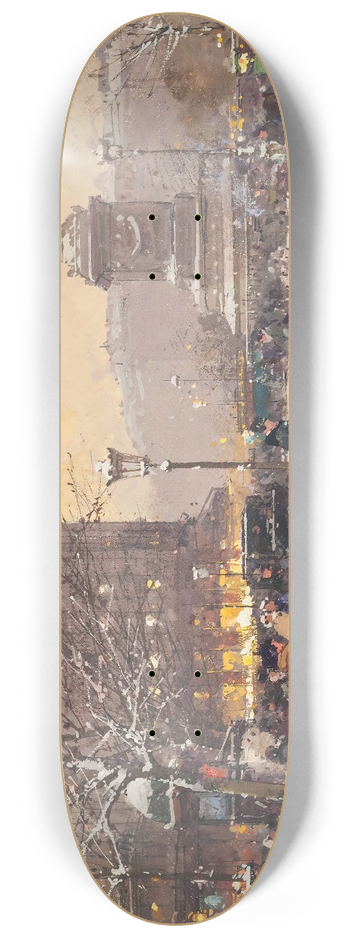 Eugne Galien-Laloue - Figures in the snow, the Place de Concorde, Paris 8.25 inch art skate deck