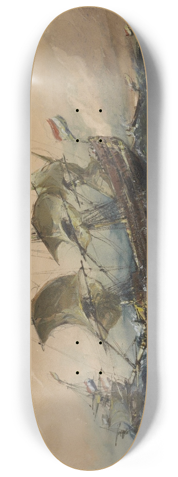 Eugne Isabey - Dutch Ships in a Storm 8.25 inch art skate deck