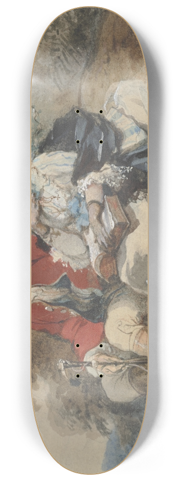 Eugne-Louis Lami - An elegant couple resting in a wooded landscape 8.25 inch art skate deck