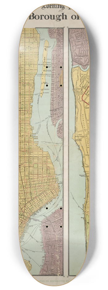 Evening Post - Map of the borough of Manhattan 8.25 inch art skate deck