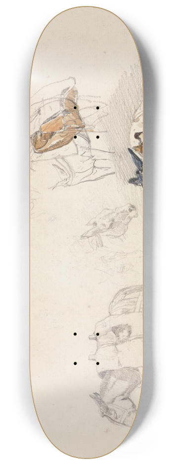 Ferdinand Keller - Studienblatt mit bepackten Pferden 8.25 inch art skate deck
