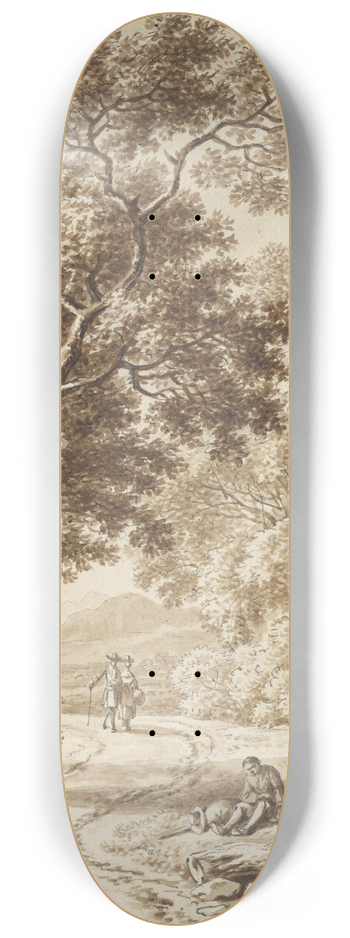 Ferdinand Kobell - A Path Bordered by Trees with two Beggars and a Couple Strolling 8.25 inch art skate deck