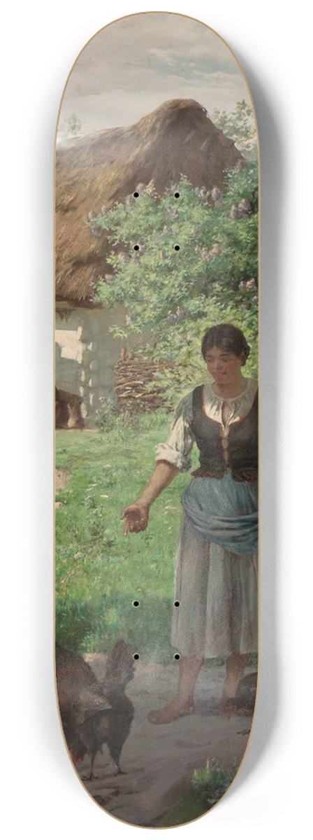 Aleksander Mroczkowski - Village girl feeding hens 8.25 inch art skate deck