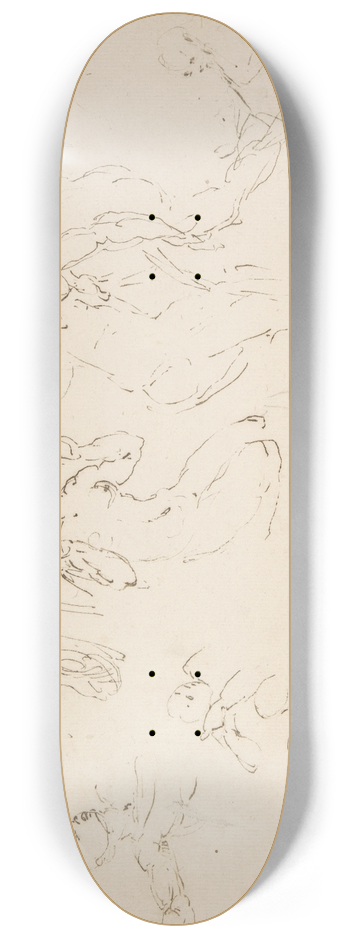Francesco Curia - Standing and Kneeling Figures, and Studies of Flying Putti 8.25 inch art skate deck