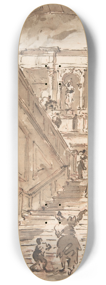 Francesco Guardi - Architectural Fantasy; Figures on a Grand Staircase 8.25 inch art skate deck