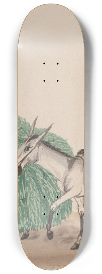 Francisco Fierro - A man riding a mule, his whip raised, another mule loaded with grass alongside 8.25 inch art skate deck