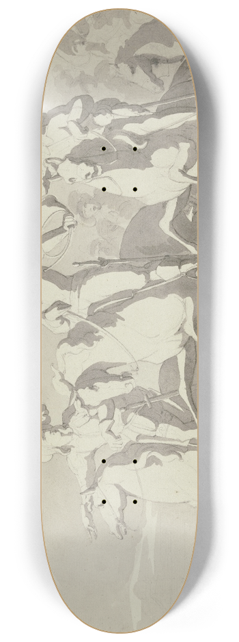 Franz Pforr - Der wilde Reiter; Drei Reiter mit Gefolge nach links springend, mit fnf Hunden 8.25 inch art skate deck