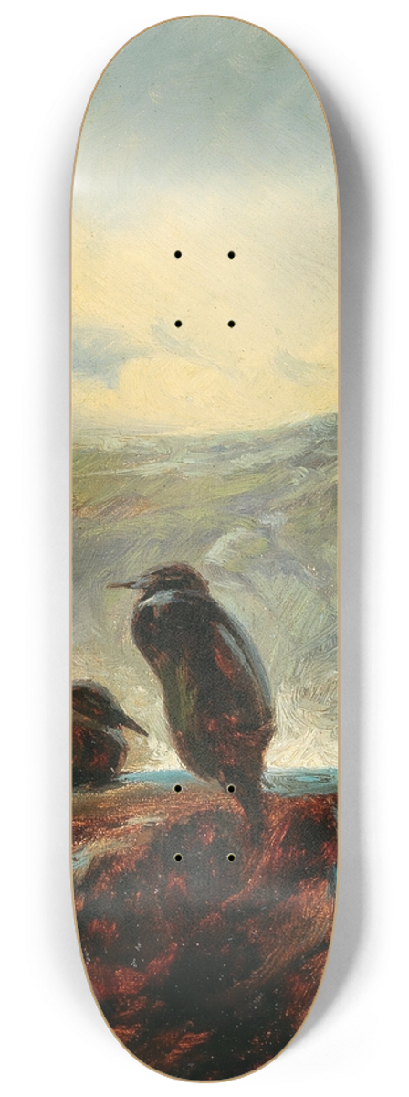 Friedrich Preller the Elder - A Landscape with Cormorants on a Rock, 8.25 inch art skate deck