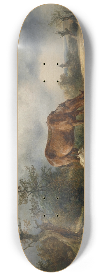Friedrich August Matthias Gauermann - Schimmel und Fuchs auf der Weide 8.25 inch art skate deck