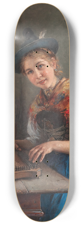 Friedrich Prlls - A Zither Player 8.25 inch art skate deck