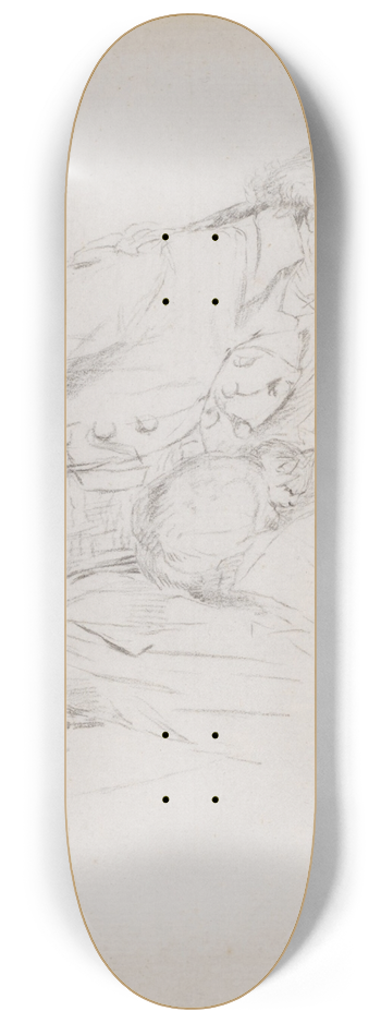 Gabriel Jacques de Saint-Aubin - Study of a seated man reading, with a cat on his lap 8.25 inch art skate deck