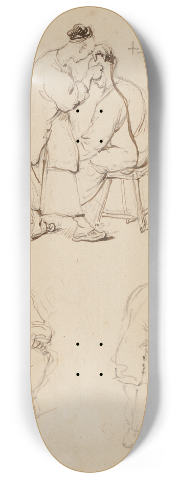 George Chinnery - Three studies of a Chinese barber 8.25 inch art skate deck