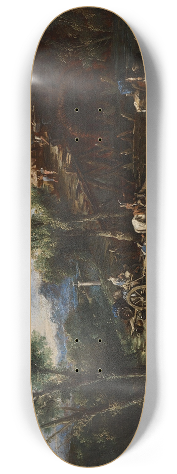 Alessandro Magnasco - Landscape with Gypsies and Washerwomen 8.25 inch art skate deck