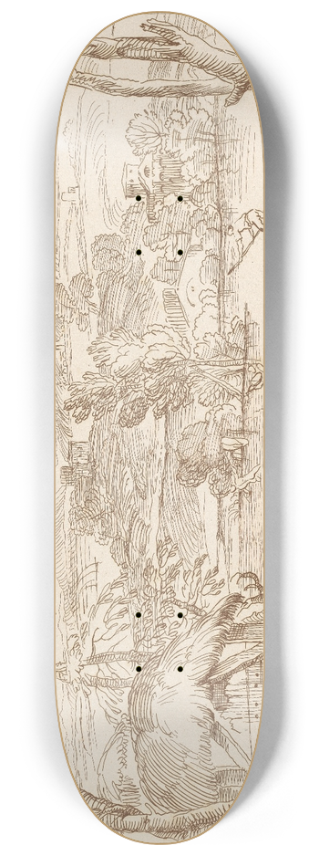 George Knapton - Pastoral scene with huts 8.25 inch art skate deck