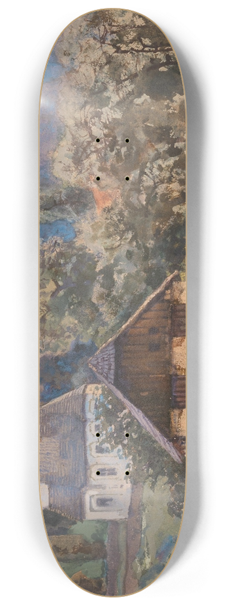 Fritz Lach - A small church and a shed in Johnsbach Gesuse mountains 8.25 inch art skate deck