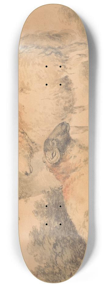 George Morland - A Ram and Ewe in a Landscape 8.25 inch art skate deck