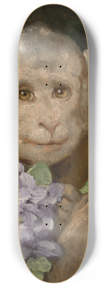 Gabriel von Max - Monkey with a bouquet of violets 8.25 inch art skate deck