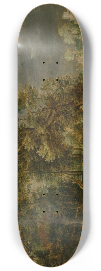 Gillis Claesz. de Hondecoeter - A wooded river landscape 8.25 inch art skate deck
