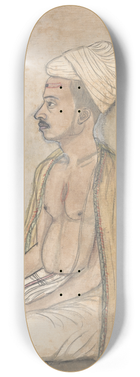 Gangaram Chintaman Tambat - Man with a Yellow Shawl Sitting Crosslegged 8.25 inch art skate deck