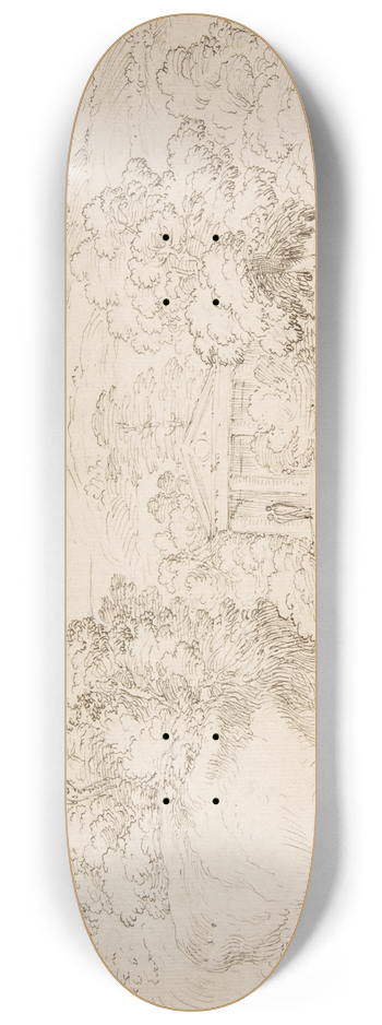 Giovanni Francesco Grimaldi - Landscape with a Pedimented Temple and Two Figures 8.25 inch art skate deck