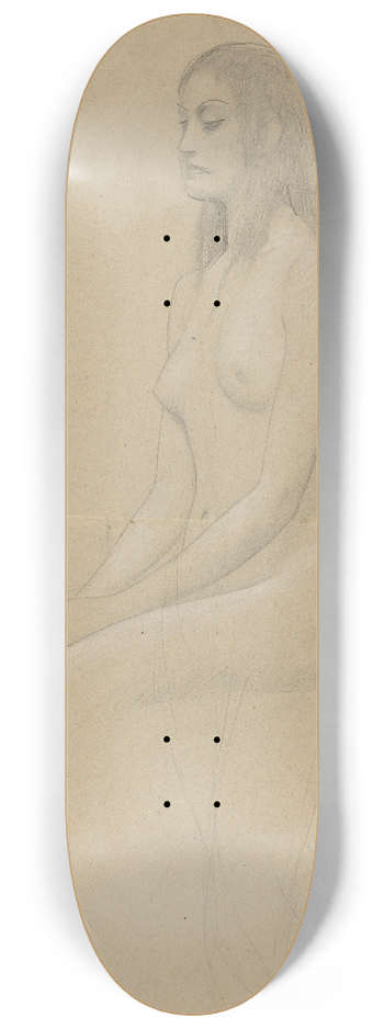 Gustav Klimt - Sitzender weiblicher Akt mit langem offenen Haar nach links 8.25 inch art skate deck