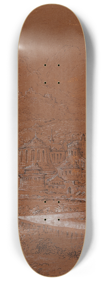 Hanns Lautensack - Mountain Landscape with an Imaginary City 8.25 inch art skate deck