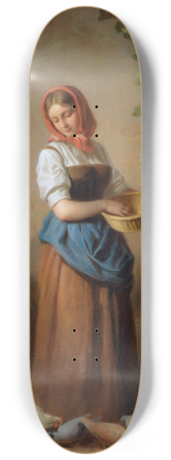 Georg Decker - Ein Mdchen, Hhner und Tauben ftternd 8.25 inch art skate deck