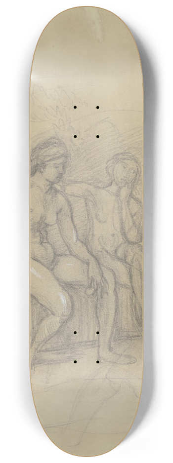 Hans Von Mares - Zwei nebeneinander sitzende weibliche Akte 8.25 inch art skate deck