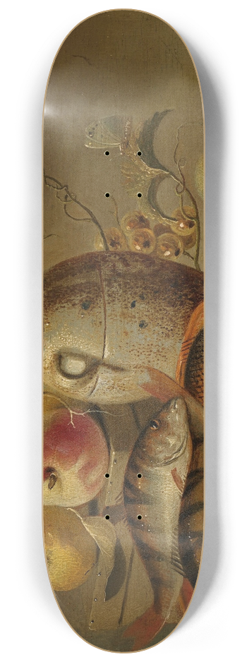 Harmen Steenwyck - Still Life with Earthenware Jar, Fish and Fruit 8.25 inch art skate deck